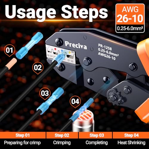 Preciva Crimping Pliers with 180 Heat Shrink Connectors (0.25-6 mm²), Crimp Connector Crimping Tool for Circuit Maintenance and Workshop Inserts