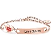 NARTGO Rose Gold Heart Medical Alert ID Bracelet for Women Emergency First Aid Health Alert Stainless Steel Adjustable Chain Bracelets