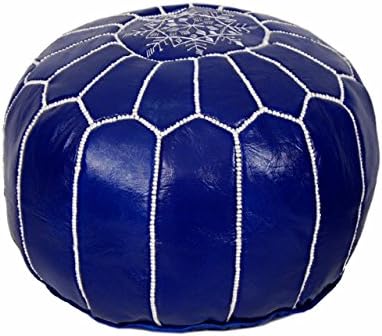 Moroccan Pouf Ottoman Footstool (Leather) Genuine Hand-Stitched Seating | Unstuffed | Living Room, Bedroom, Sitting Area | Blue Cobalt | Exclusive Designs