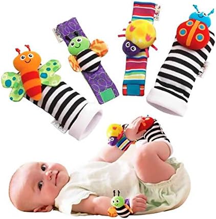 NiceWave 4Pcs Baby Infant Animal Wrist Wrist Rattles and Foot Finder Socks Set Educational Development Soft Toys Shower Present Nice and Useful