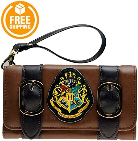 Harry Potter Hogwarts House Crest Double Buckle Trifold Front Flap Women's Wallet Hand Purse Wallet