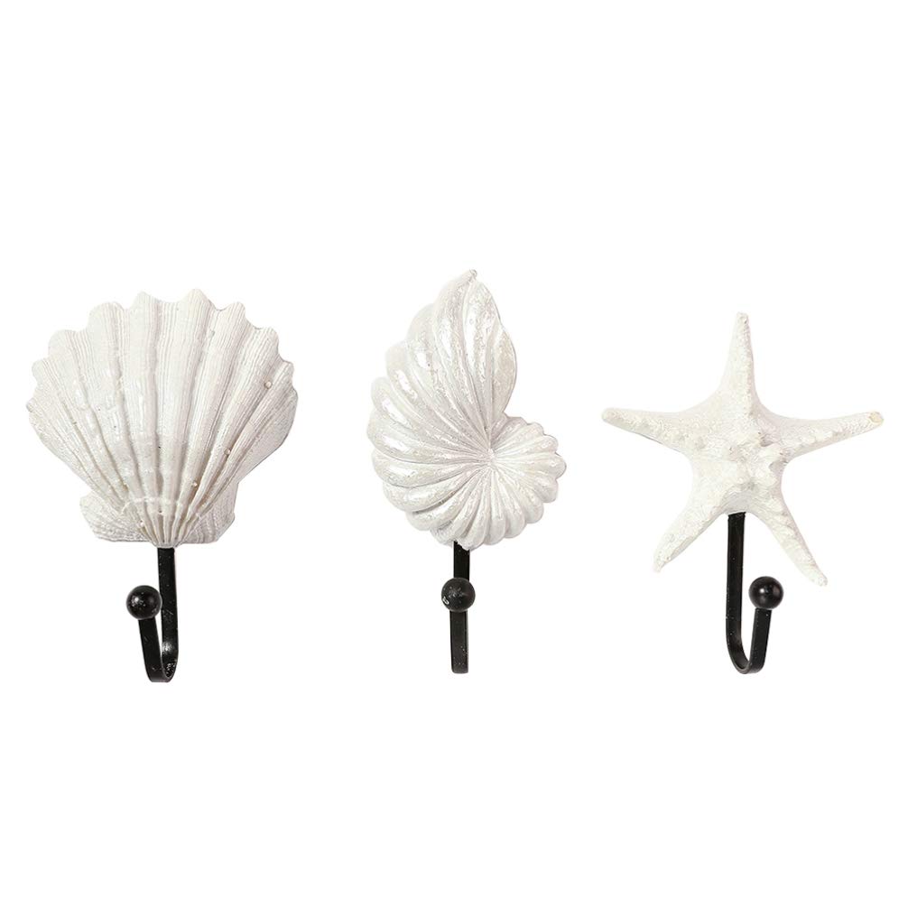 Milisten 3pcs Beach Themed Wall Hooks Towel Hat Coat Hangers Sea Star Seashell Wall Decorations for Bathroom Bedroom or Kitchen