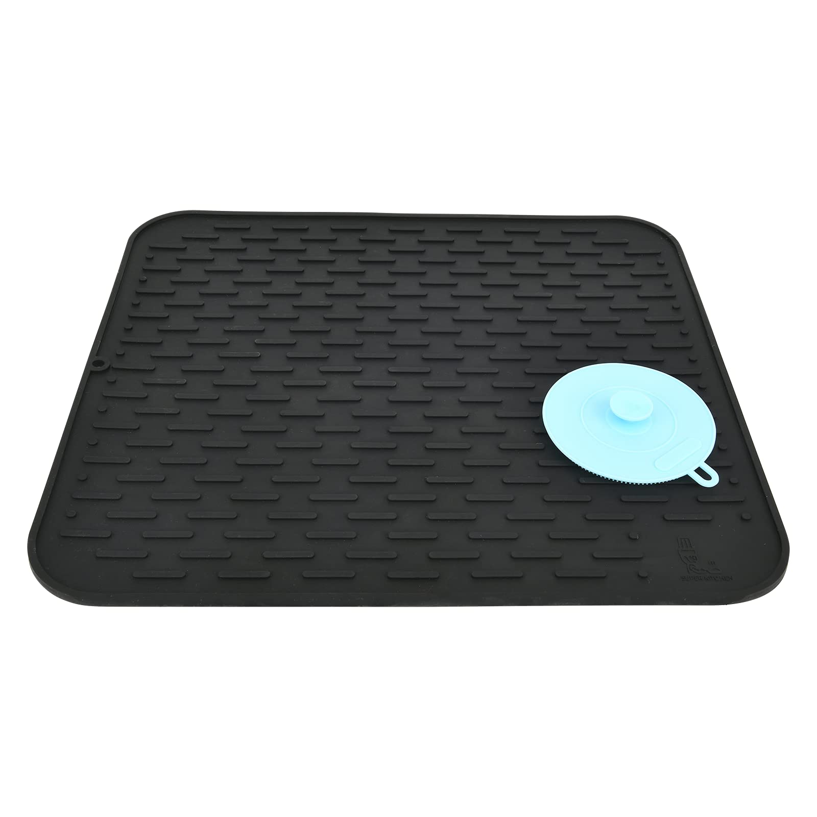 Super Kitchen Large Silicone Draining Board Mat Dish Drying Mat with Silicon Sponge, Cutlery Drainer Mat, Countertop Mat Heat Resistant Trivet, Sink Organizer Caddy Tray (Black, 45×40cm)