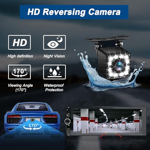 Wireless Car Radio CarPlay 1 DIN – 6.86 Inch Touchscreen Stereo Bluetooth with Screen, 1 Din Car Play Radio Supports Mirror Link with Camera, RDS FM Radio/Type-C Recharge/Mic/SWC