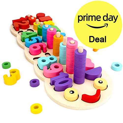 GEDIAO Wooden Math Blocks Puzzles Montessori Toys for Toddlers Sorting and Stacking Learning Toys for Kids Number Counting