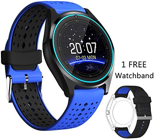 Smart Watch, DICEKOO V9 Bluetooth Smartwatch Touchscreen with Camera, Smartphones Support SIM/TF Card Insert with Health Management for Android Samsung iOS iPhone 7 Plus 6s Men Women Kids Boys (Blue)