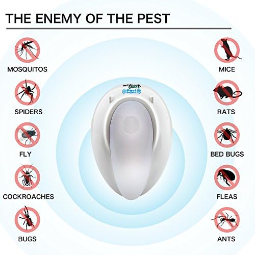 Pest Repeller Ultrasonic Insects Repellent Bug Zapper Electronic Control Plug with Night Light for home Indoor Outdoor Warehouse Get Rid of Mosquito Rat Roach Mice Spider Non-toxic Eco-friendly 4 pack