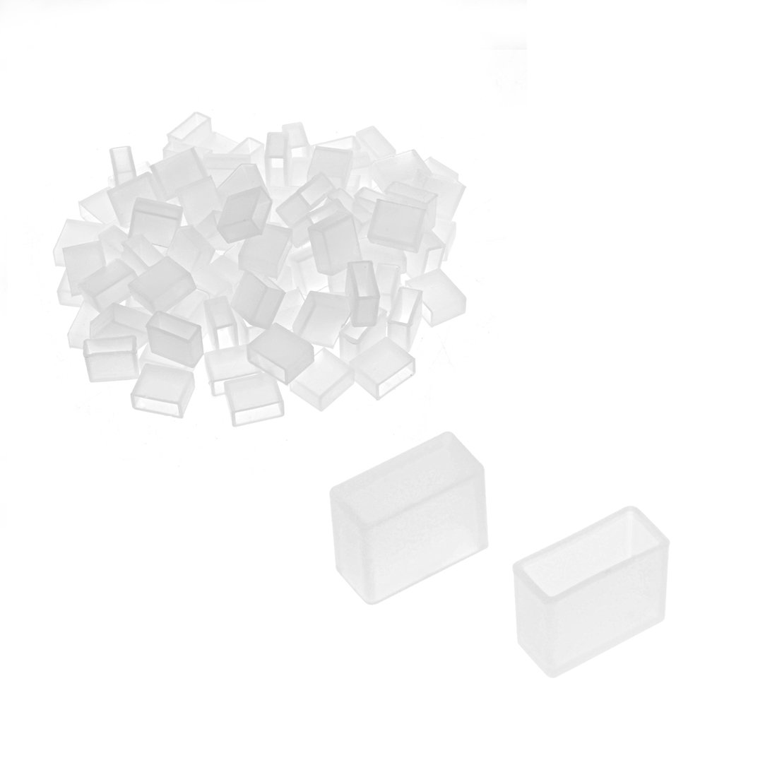 sourcing map 100pcs Silicone Plug Fit 3528 8mm Wide LED Tube Strip Light End Cap Cover White