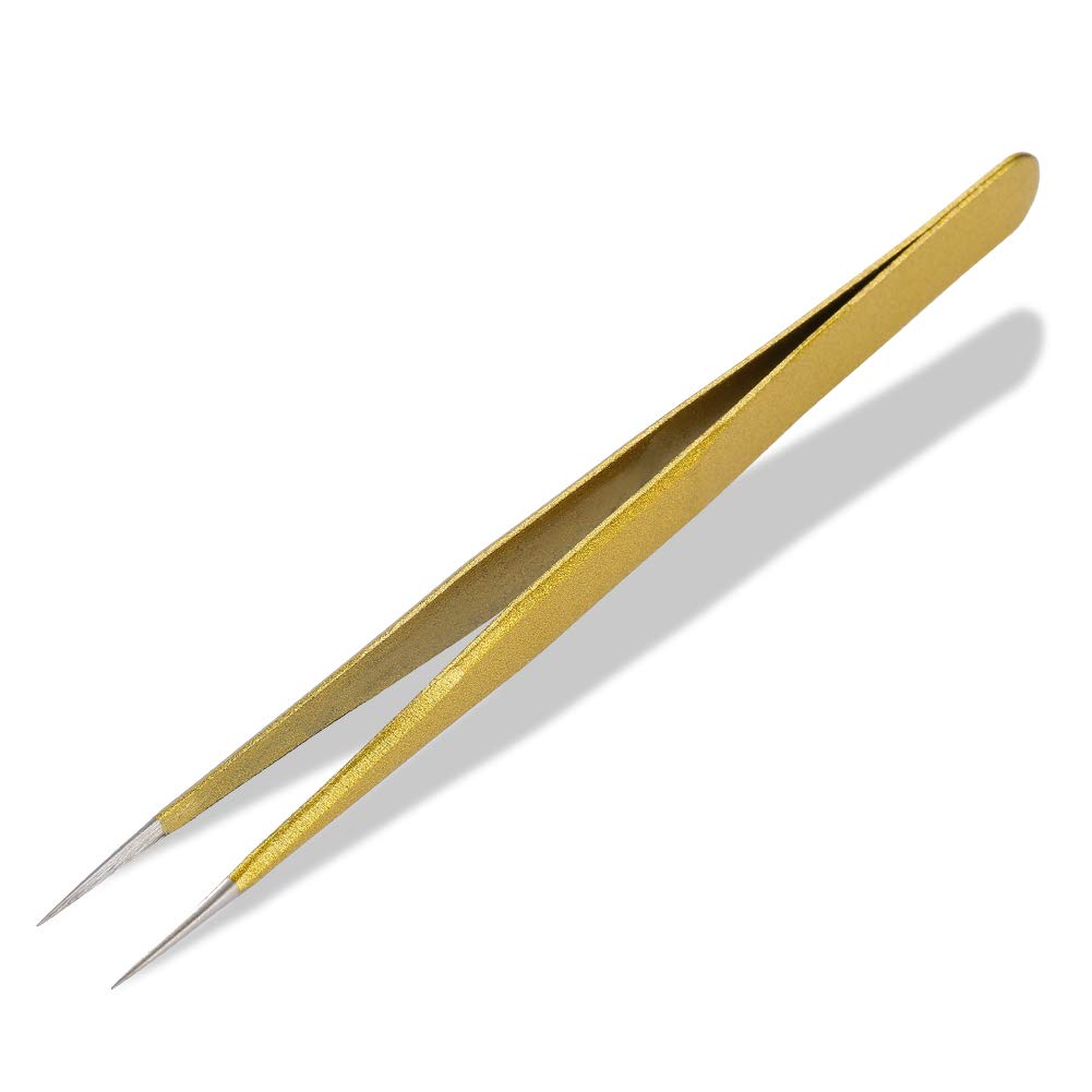 Sonew Thin Tweezers, Tweezers for Eyelash Extension Eyebrow Ingrown Hair High Precision Gold Stainless Straight Pliers Forceps