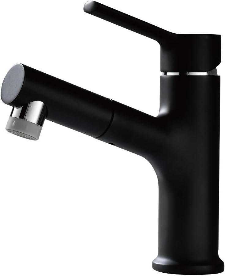 TURS Basin Mixer Pull Out Bathroom Sink Faucet ALL BRASS Modern Water Tap with Two Functions Matt Black Finish, FB002BK