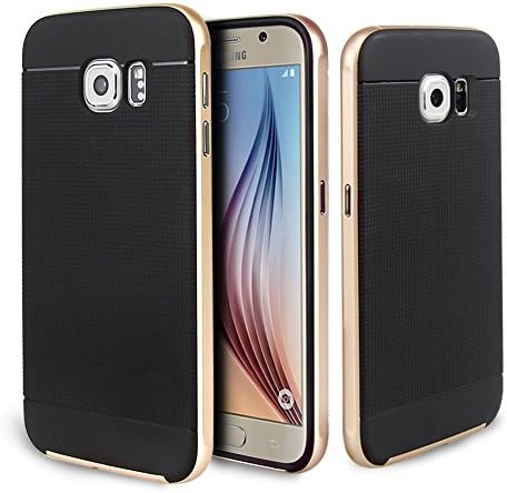 Galaxy S6 Case, AmberCase [Dual Bumper] TPU Case + PC Bumper Frame Textured Pattern Ultimate Protection Cover Case for Samsung Galaxy S6 (2015) - Black + Rose Gold