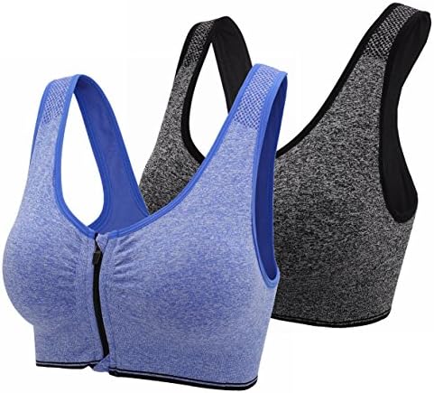 Women's Zip Front Close Sports Bra Fitness Workout Yoga Bras Pack of 2