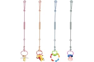 duludulu Toy Safety Straps, Silicone Toy Straps for Baby Adjustable & Stretchable Toy Straps for High Chair, Cribs, Stroller, Hanging Baskets, Bags, Toy Safety Straps Silicone 4 Pack