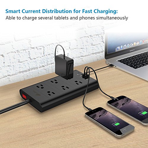 image for Extension Cords, Lidlife 6 Outlet Power Strip Surge Protector Extensio