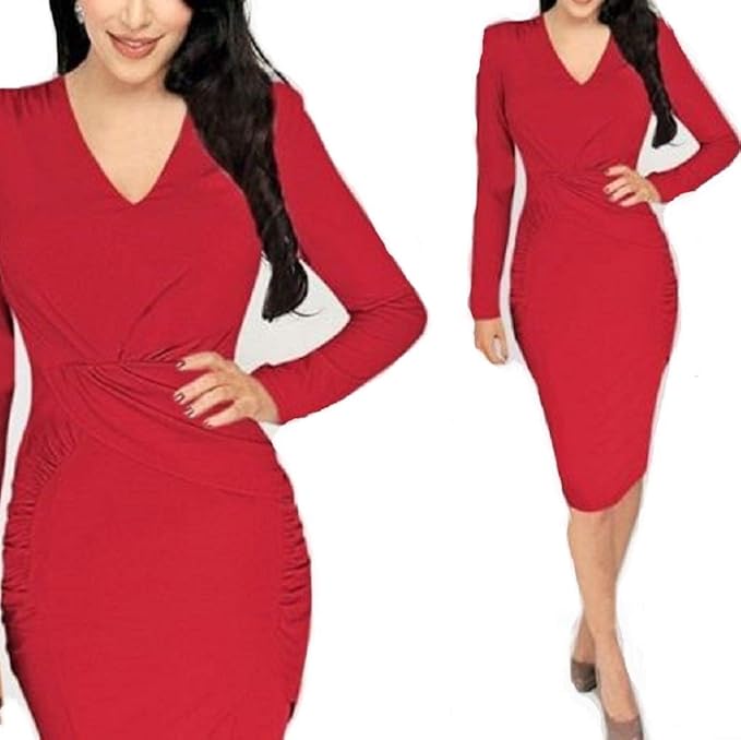 red ruched dress