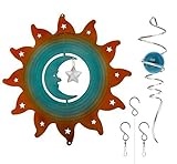 Moonrise Wind Spinner By UpBlend Outdoors - Unique & Beautiful Design - Decorative Metal Outdoor Whirligig For Garden, Porch, Patio - Windspinner w/ Tail (Spiral Holding A Glass Ball) Light Blue