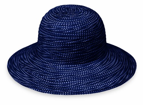 Wallaroo Women's Petite Scrunchie Sun Hat - UPF 50+ - Crushable, Navy/White Dots - Made for Small Heads! (55 cm)