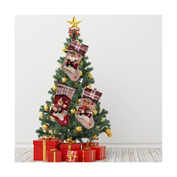 YAMUDA Christmas Stocking, 18" Set of 3 Santa, Snowman, Reindeer, Xmas Character 3D Plush with  Rustic Burlap Christmas Decorations and Party Accessory(Xmas-01) - Image 7