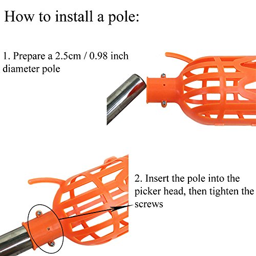 HANZIUP Plastic Fruit Picker Basket Head, Labor Saving Tool Fruits Catcher for Harvest Picking Apple Mango Pear Peach Mango Kiwi Lemon Cherry