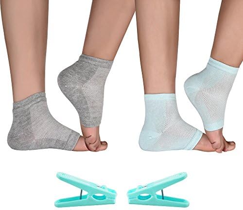 Moisturizing Gel Heel Socks for Dry Hard Cracked Skin Spa Vented Stretchy Day Night Care Toe Open Comfy Recovery Socks Foot Treatment 2 Pairs Grey and Sky Blue KIAYACI