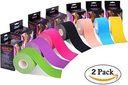 Giwil 2 Pack Kinesiology Tape Pro Sports &amp; Athletic &amp; Physix Gear Sport Taping , 2" x 16.5' Uncut, Waterproof Muscle Support Adhesive, Physio Therapeutic Aid Elastic Kinesiology Tape