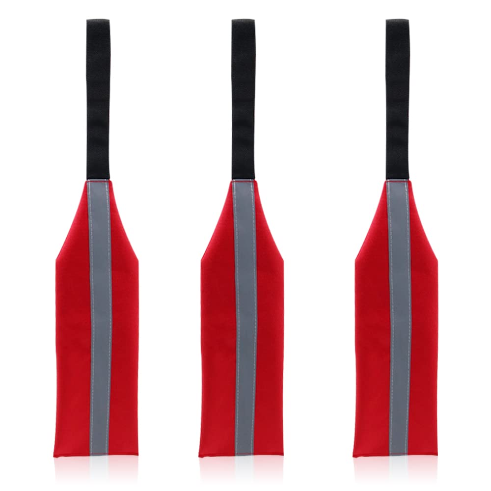 3 Pieces Safety Travel Flag for Kayak, Red Canoe Safety Flag, Tow Warning Flag Long Load with Webbing, Reflective Flag Sign Kayak Trailer Flag (red)