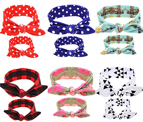 ZOONAI Parent Baby Girl Turban Headband Newborn Head Wrap Knotted Rabbit Headwear (Red Polkadot) - Thumbnail 3