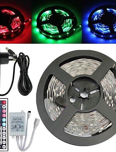 HJLHYL Waterproof 5M 150X5050 SMD RGB LED Strip Light and 44Key Remote Controller and 3A US Power Supply (AC110-240V)
