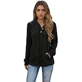 Womens Fall Oversized Sweater Hoodie with Long Sleeves Button Hood and Pocket