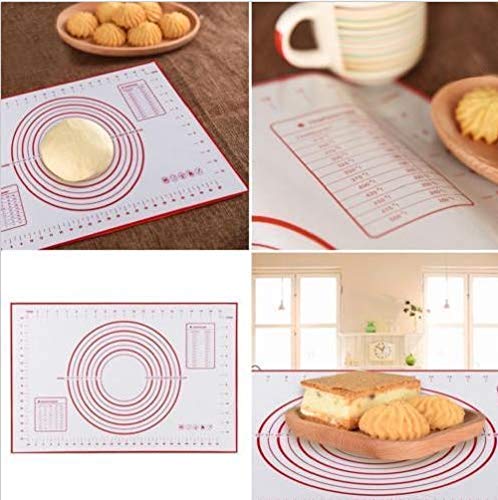 Silicon Baking Mat Non-stick Baking Sheet Non-slip Dough pad with Measurements and Conversion Charts for Pastry Bread Cookies 23.6“×15.7“ (Red) - Thumbnail 6