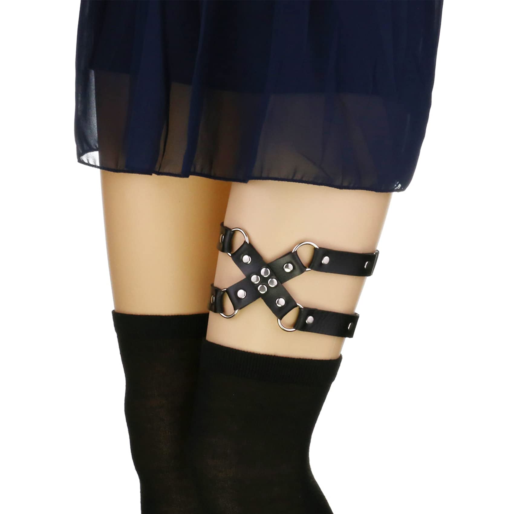 alisikee Adjustable Leg Garter Belt, Elastic Punk Cross Thigh Garters for Women, 1 Pair