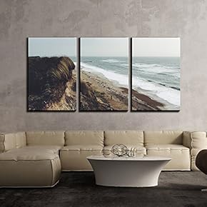 3 Piece Canvas Wall Art - Mountain and Seashore in Winter - Modern Home Art Stretched and Framed Ready to Hang - 16"x24"x3 Panels