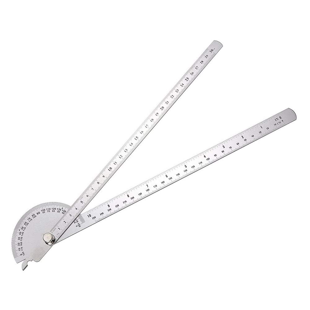 YUIP Angle Protractor, 1 Pcs Protractor Angle Finder 0-180° Round 30cm Head Protractor Stainless Steel Adjustable Measure Goniometer Angle Ruler Measure Tool for Engineer, Student Drawing