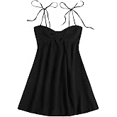 SOLY HUX Women's Tie Shoulder Y2k Cami Sun Dress Cute Spaghetti Strap Casual Summer A Line Short Mini Dresses