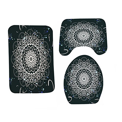 HNYG Flannel Soft Toilet Rug 3 Pieces Set, Non Slip Bathroom Rugs, U-Shaped Toilet Mat, Elongated Toilet Lid Cover A364