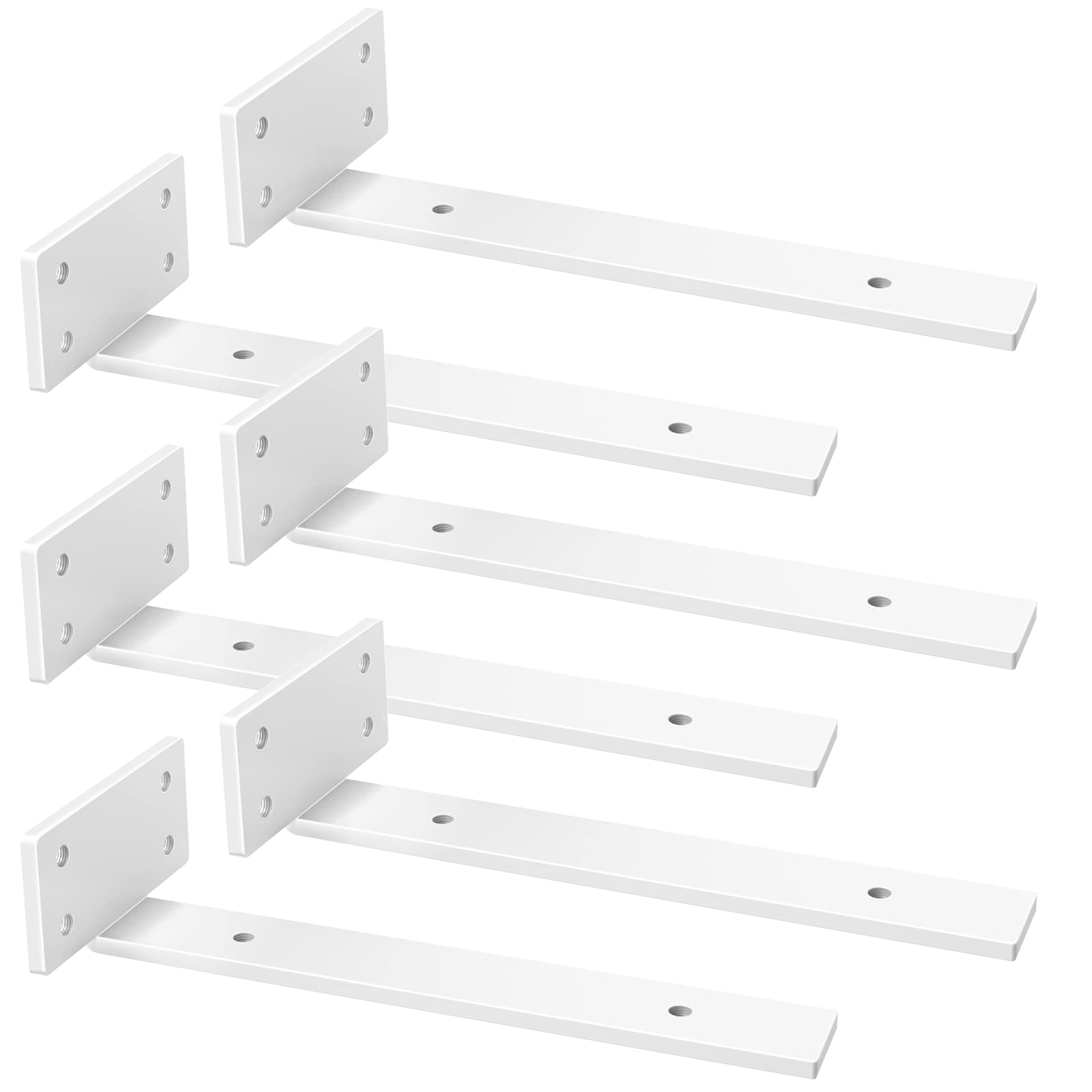 Riuog 6 Pack Shelf Bracket, Floating Invisible L Shelves Brackets, Industrial Metal Shelf Bracket Hardware Supports, Brackets for Shelves(White,13.8in(4mm Thick)) — image 1