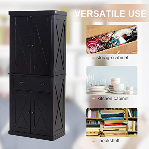 image for HOMCOM 6ft Wood Farmhouse Colonial Kitchen Pantry Cabinet, with Adjust