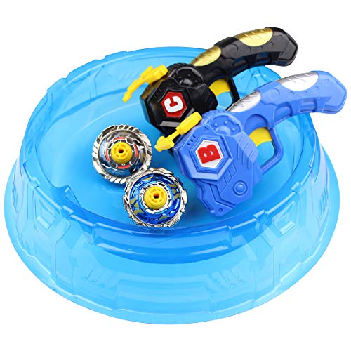 SaikerMan Metal Burst Battling Turbo Top and Launcher Toy with Stadium for Age 8+ - Blue and Black Set