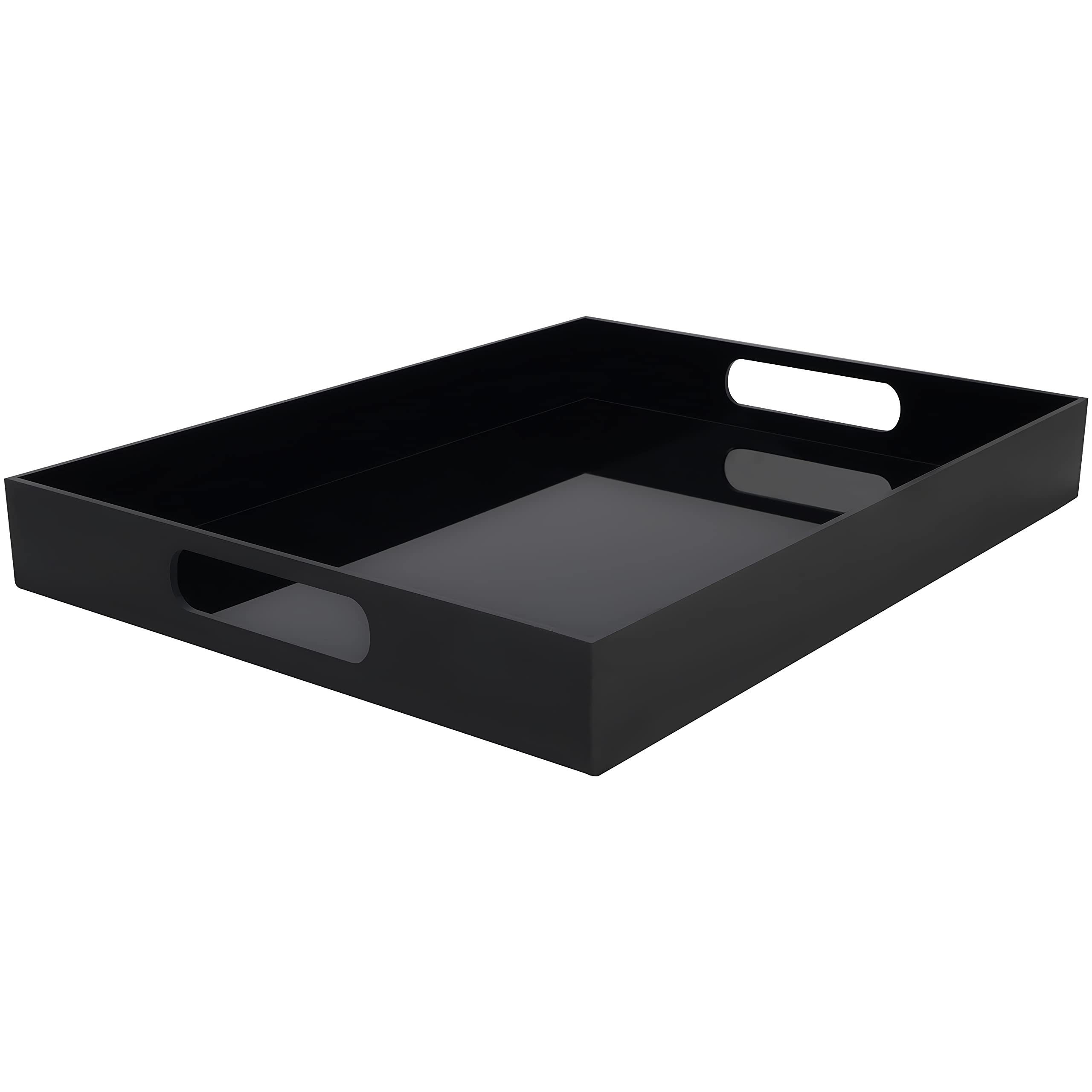 Belle Vous Black Acrylic Plastic Serving Tray with Handles - L40.5 x W30cm / 15.94 x 11.81 Inches - Large Rectangular Decorative Spill Proof Table Organiser - Tea/Coffee, Drinks, Breakfast & Food Tray