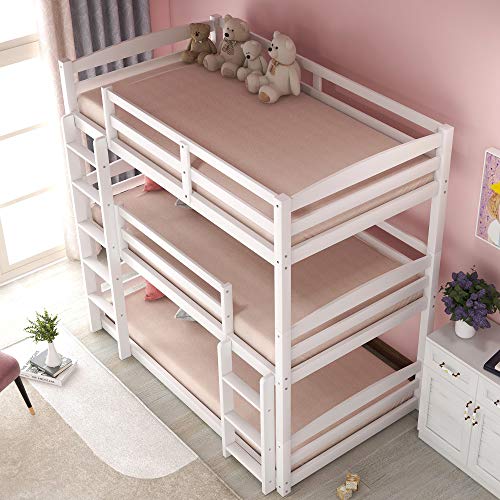 Triple Twin Bunk Bed for Kids Solid Wood Triple Bunk Bed Detachable 3