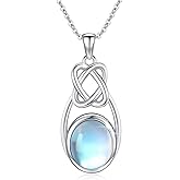 Celtic Knot Moonstone Necklace 925 Sterling Silver 18+2 inch Chain Oval Pendant Celtic Jewelry for Mom Women Birthday