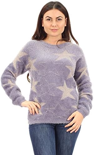 Avanti Bottega Women's Eyelash Star Burst Round Neck Sweater M Blue