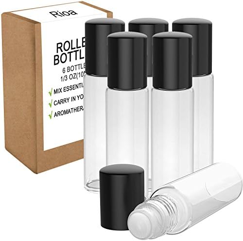 Rioa 10ml(1/3oz) Glass Roller Bottles With Stainless Steel Roller Ball for Essential Oil - Include Extra Roller Ball (Clear White)