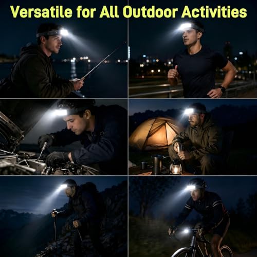 Deecam Rechargeable Headlamp 2 Units, 3 LED White Light with Motion Sensor, 2000 mAh Battery, 5 Light Modes for Camping, Running, Hiking and Fishing