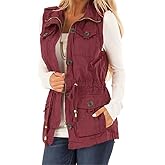 Koodred Women's Casual Military Utility Vest Lightweight Sleeveless Drawstring Jackets with Pockets