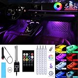 Car LED Strip Light Interior,TOSPRA 4PCS 48 LED Multicolor Music Car Atmosphere Light,Sticky Foam Adhesive,Sensitively Wireless Remote Control with Sound Active Function (Remote Control-8 Colors)