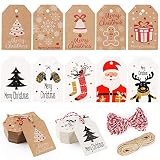 Koogel Weihnachten Kraftpapier Etiketten, 100 Stück Geschenkanhänger Etiketten m