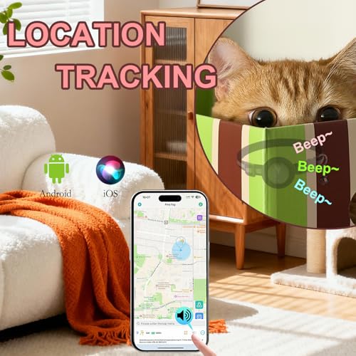 Cat GPS Tracker No Subscription Required Cat Collar Tracker Supports Android & iOS Dog Tracker with No Monthly Fees Activity History GPS Dog Tracker Real-time Location Tracking-Pure Black