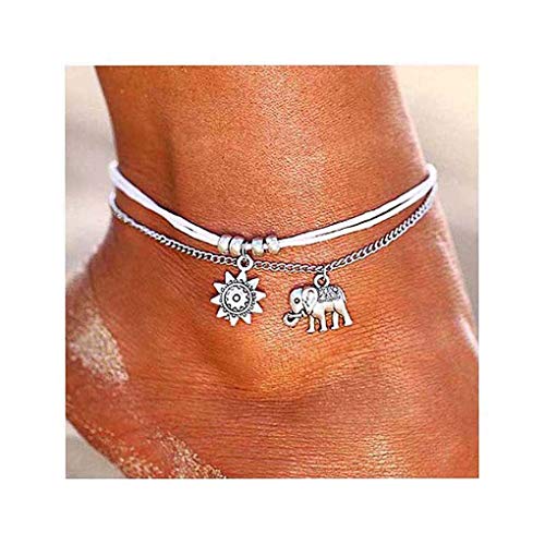 Yalice Boho Elephant Anklets Silver Sunflower Ankle Bracelet Beach Foot Chain for Women and Girls
