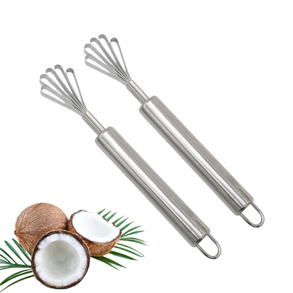 Photo 1 of 2 Pieces Stainless Steel Coconut Scraper Durable Coconut Meat Removal Multi-Purpose coconut shell Opener Melon Scraper Meat Removal for Safe Fruit Seed peel tool Meat Graters Peelers And Slicers